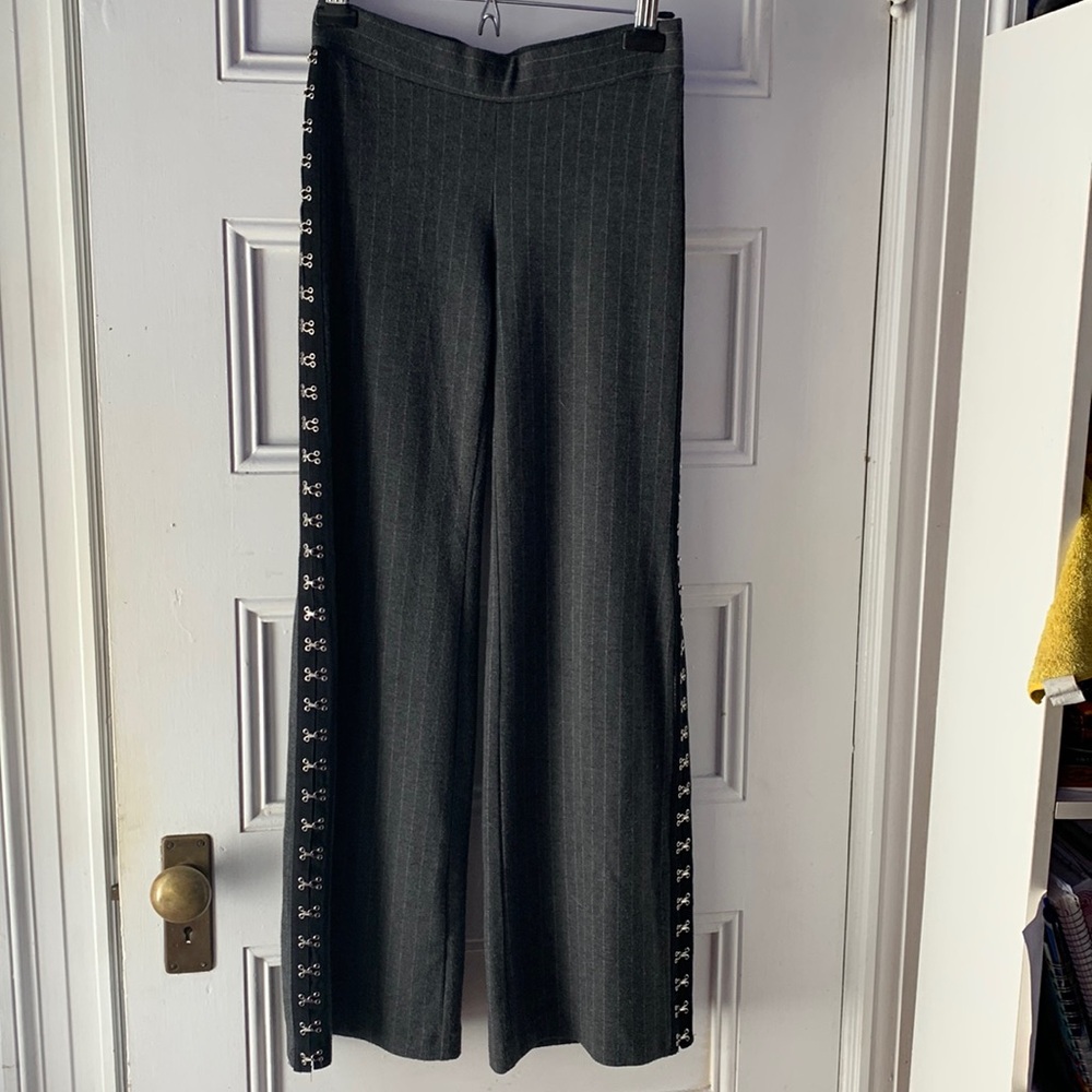 Zara flared grey striped pants with hook&eye embellishments,fun and tren…